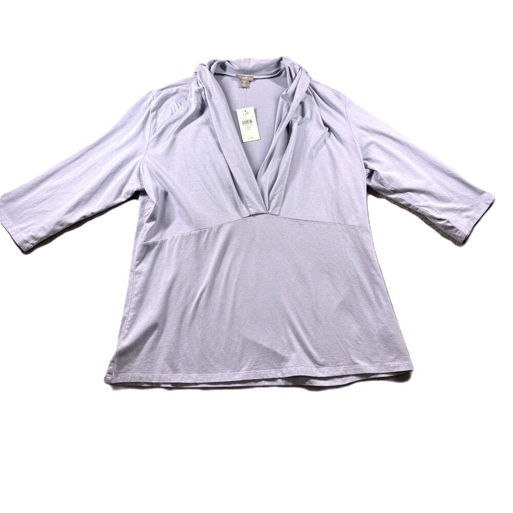 J Jill Women V-Neck Top New 3/4 Sleeve Cotton Modal Lavender XLP XL Petite M295